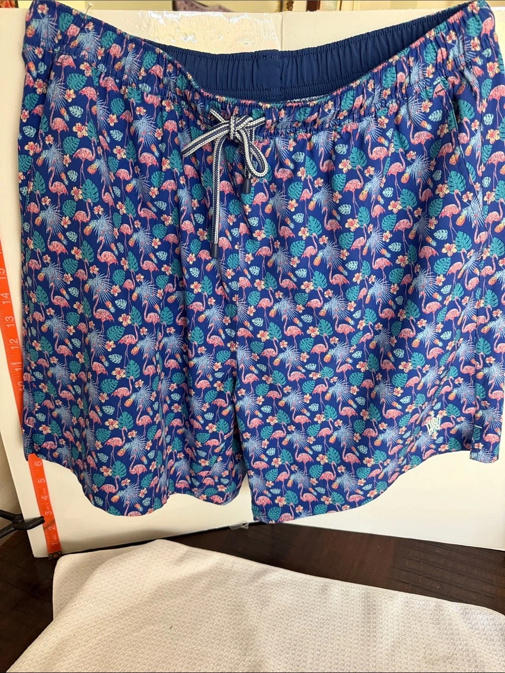 Peter Millar Navy Blue Flamingo & Leaf Hybrid Swim Shorts